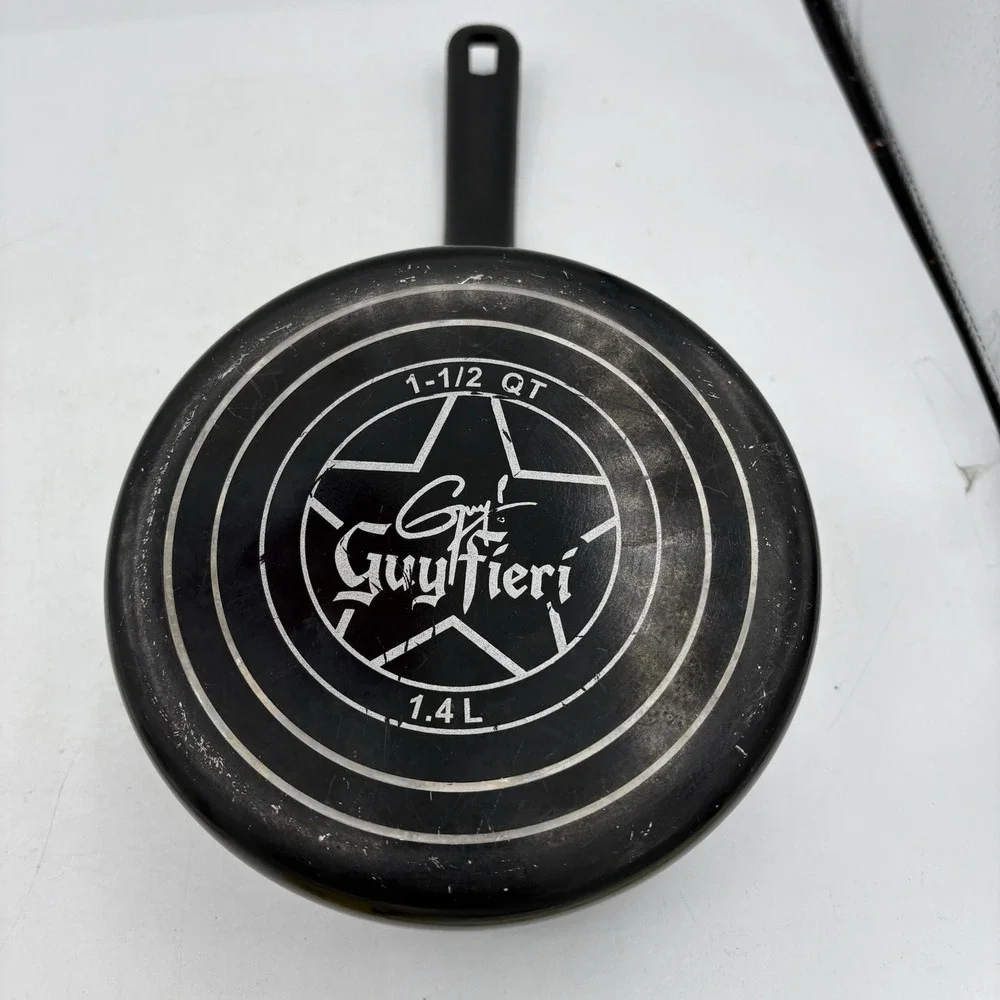 Guy‎ Fieri Saucepan Pot 1.5 Quart 1.4 L w Glass Lid Black Non Stick